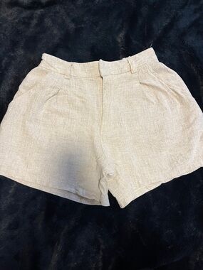 High-Waist Cream Linen Blend Women’s Shorts-ASOS Design-4